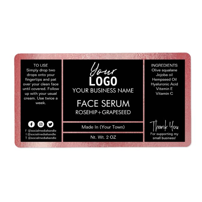 Etiqueta Rosa Efecto shimmer de oro Sérico negro (Frente)