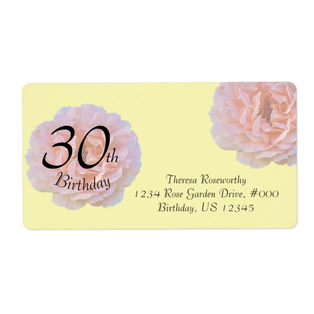 Etiqueta Rosa Flor / Rosa y Amarillo / Cumpleaños 30 (Frente)