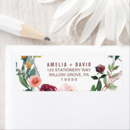 Etiqueta Rosa floral de otoño Boda de la luz de oro