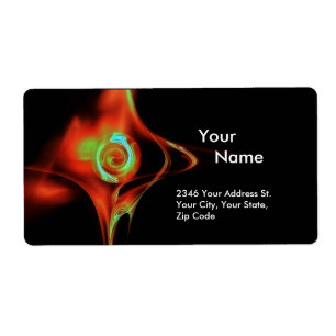 Etiqueta Rosa FRACTAL 1 Rojo Verde Azul Turquase Negro
