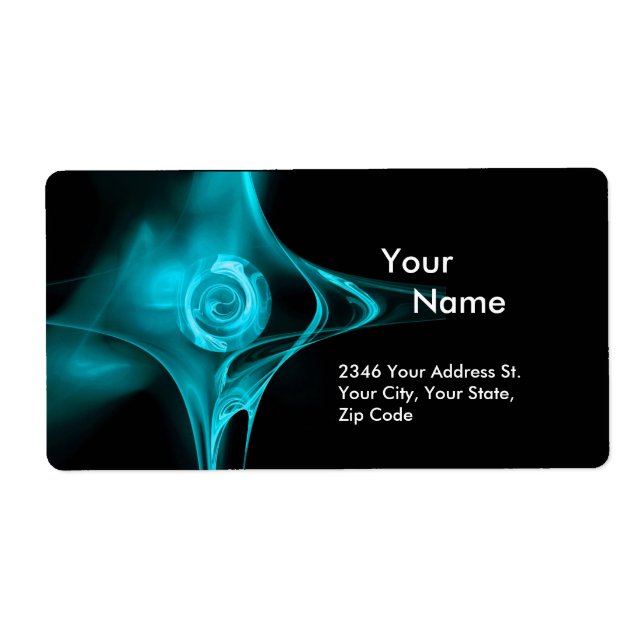 Etiqueta Rosa FRACTAL 1 Turquase azul negro (Frente)