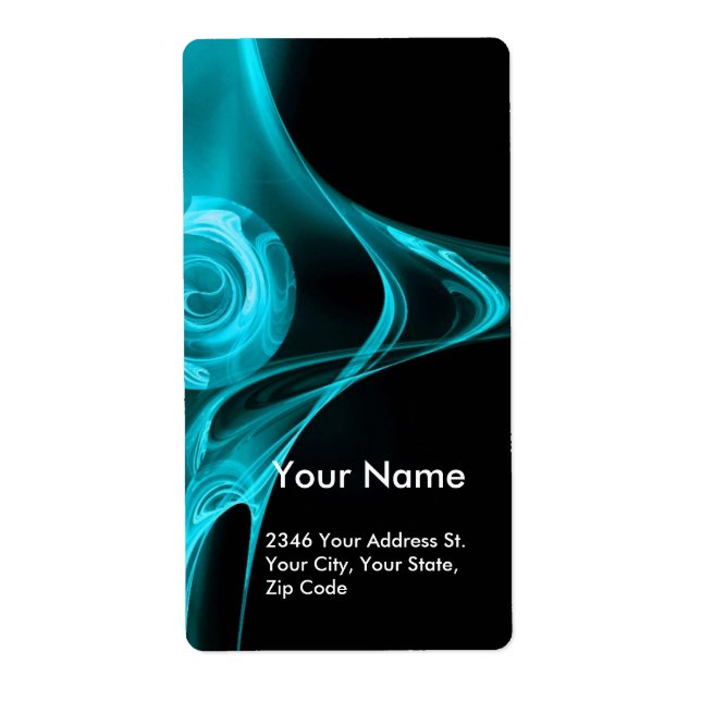 Etiqueta Rosa FRACTAL 1 Turquase azul negro (Frente)