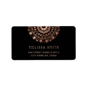 Etiqueta Rosa Gold Black Floral Mandala