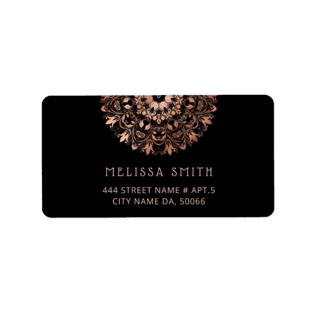 Etiqueta Rosa Gold Black Floral Mandala (Frente)
