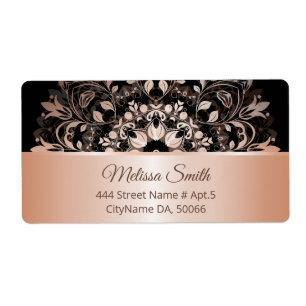 Etiqueta Rosa Gold Black Floral Moderno Mandala