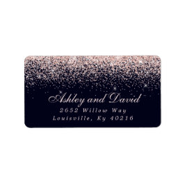 Etiqueta Rosa Gold Confetti Navy dirección Blue Modern