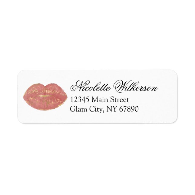 Etiqueta Rosa Oro Lips Glam Makeup Beauty Dirección cosméti (Frente)