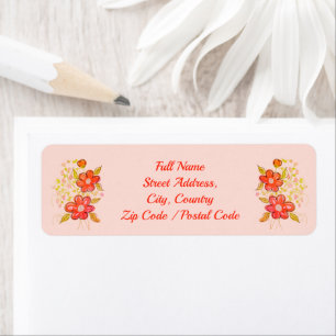 Etiqueta Rosa pastel con tipografía naranja brillante