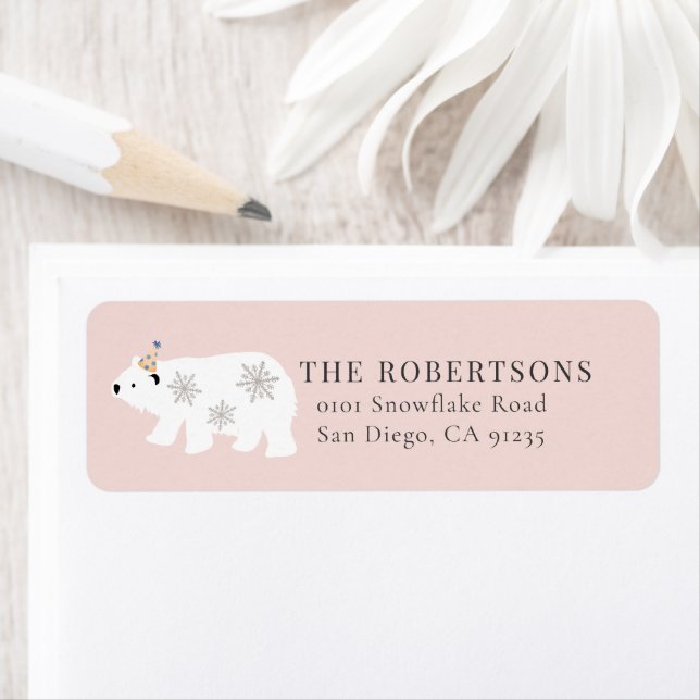 Etiqueta rosa Polar Bear Winter Wonderland (In situ)