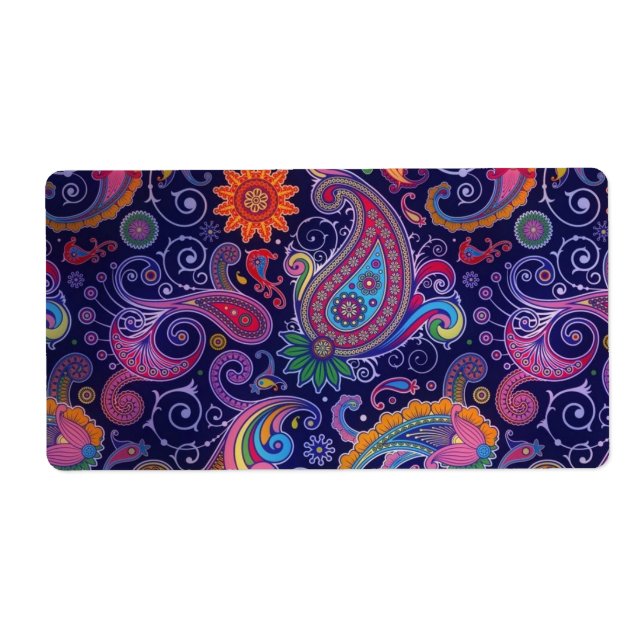 Etiqueta Rosa púrpura paisley (Frente)