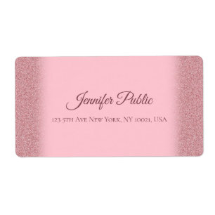 Etiqueta Rosa Purpurina Gold Script manuscrito lujoso