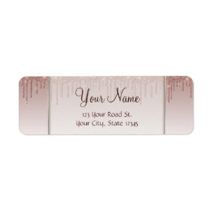 Etiqueta Rosa Purpurina Oro Perforaciones Líquidas