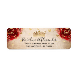 Etiqueta Rosa Roja Vintage Corona de Oro Negro Dirección de