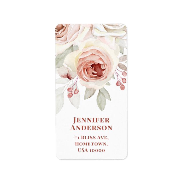 Etiqueta Rosa romántico rosado sobre Boda blanco (Frente)