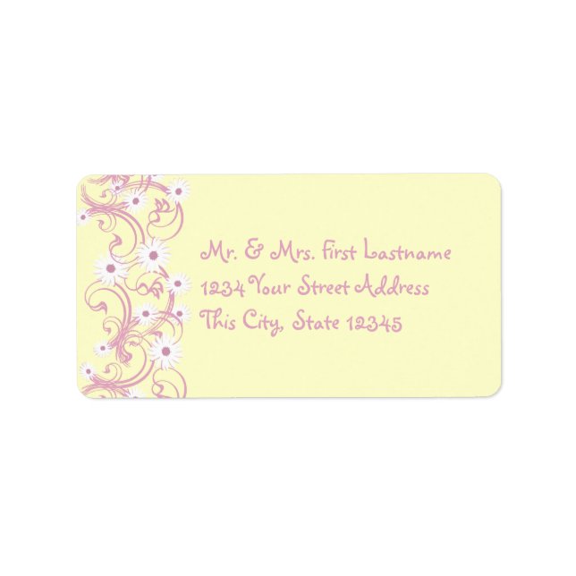 Etiqueta Rosa y amarillo con margaritas (Frente)