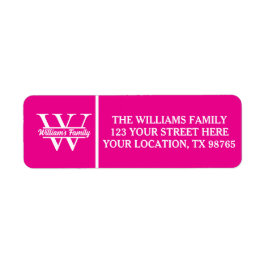 Etiqueta Rosa y blanco | Monograma de nombre de familia sim