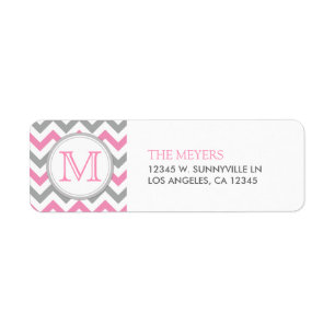 Etiqueta Rosa y Chevron moderno gris con el monograma