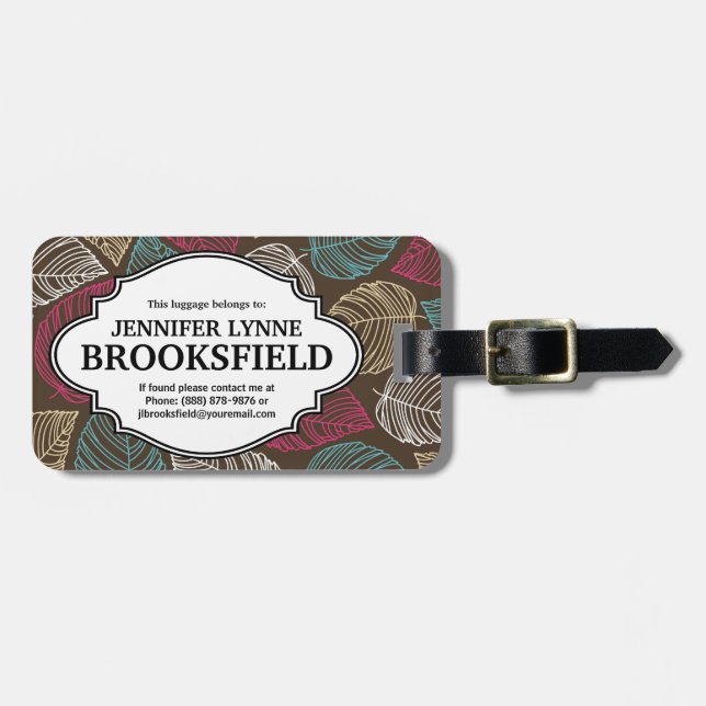 Etiqueta rosada del equipaje del modelo de la hoja (Frente Horizontal)