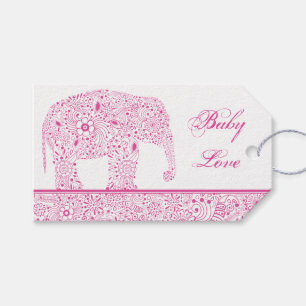 Etiqueta rosada del regalo del elefante del amor
