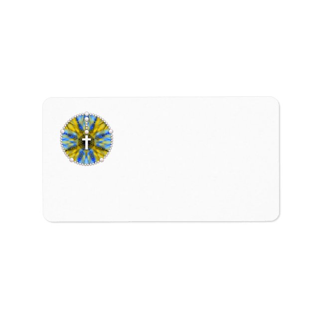 Etiqueta Rosary Dream Catcher amarillo y azul (Frente)