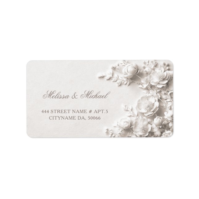 Etiqueta Rosas Blancas Flores 3D |  Boda (Frente)