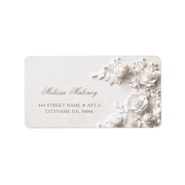 Etiqueta Rosas Blancas Flores 3D | Boda (Frente)