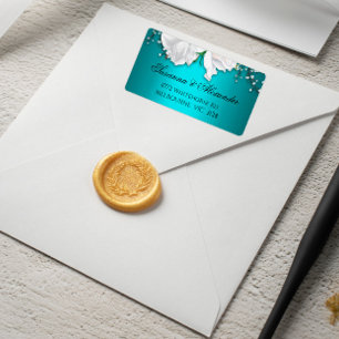 Etiqueta Rosas Blancas y Aqua Elegant Wedding