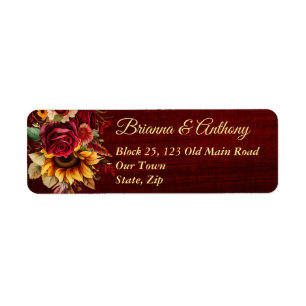 Etiqueta Rosas burdeos de boda otoño girasoles