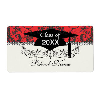 Etiqueta rosas damasco graduación roja y negra