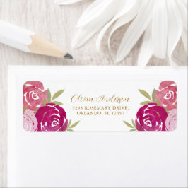 Etiqueta Rosas de color rosa y morado floral de bonito