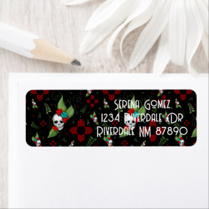 Etiqueta Rosas de cráneo Zia Sun Greenery Nuevo México Negr