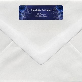 Etiqueta Rosas de flores azules de la marina devuelven la d