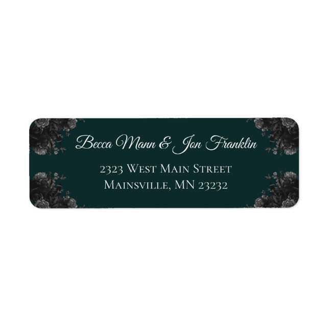 Etiqueta Rosas de gris negro verde oscuro Boda gótico (Frente)