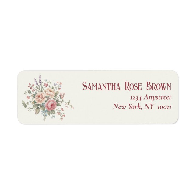 Etiqueta Rosas Pastel Elegantes Dirección de Devolución Sha (Frente)