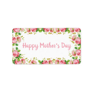 Etiqueta rosas pintados de color rosa - Feliz día de la ma