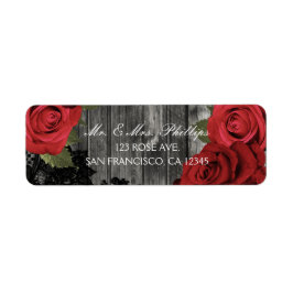Etiqueta Rosas Rojas Regalo de Boda Rustico Encaje Negro