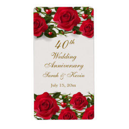 Etiqueta Rosas rojas y corazones 40° aniversario Boda