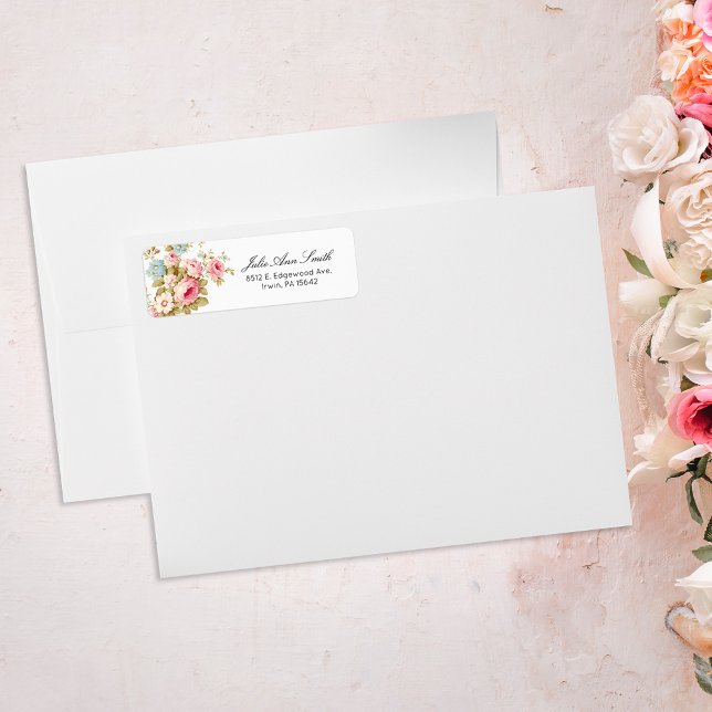 Etiqueta Rosas románticos de inglés rosado en amarillo páli (Subido por el creador)