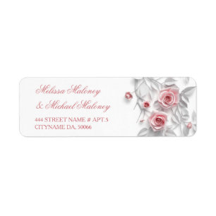 Etiqueta Rosas rosadas florales blancas   Boda