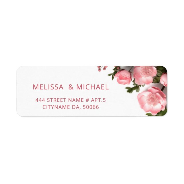 Etiqueta Rosas rosadas flores 3D |  Boda (Frente)
