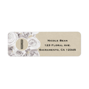 Etiqueta Rosas Rústicas Blancas de Invierno Floral Kraft Bo