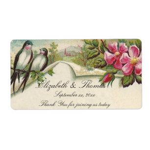 Etiqueta Rosas Vintage Wedding y Bluebirds