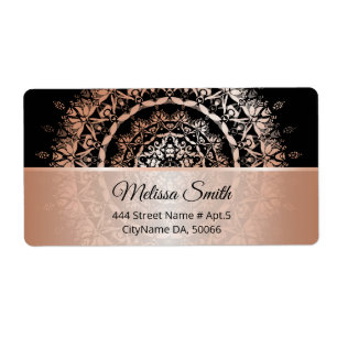 Etiqueta Rose Gold Black Floral Modern Mandala