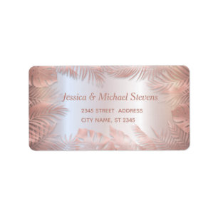 Etiqueta Rose gold foil metallic tropical leaves romantic