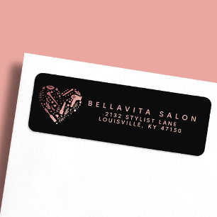 Etiqueta Rose Gold Salon Heart Dirección de devolución de e