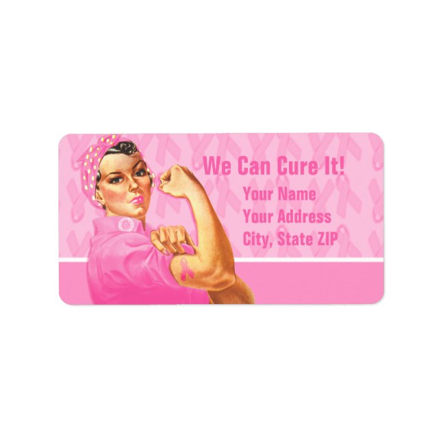 Etiqueta Rosie Riveter Personalizado Cancer (Frente)