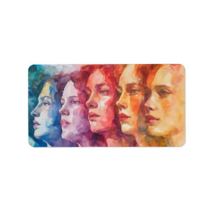 Etiqueta Rostros de las mujeres - Pintura de acuarela