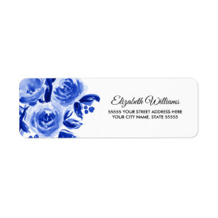 Etiqueta Royal Blue Floral Watercolor Return Address Labels