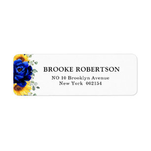 Etiqueta Royal Blue Rustic Sunflower Moderno Boda Floral
