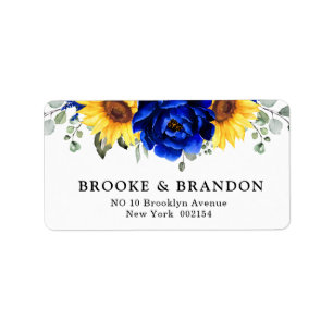 Etiqueta Royal Blue Rustic Sunflower Moderno Boda Floral